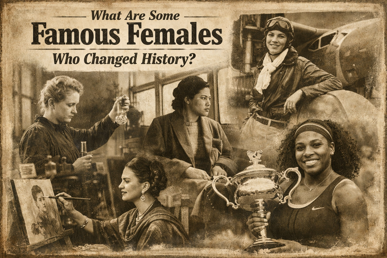 Black-and-white and sepia photos of famous historical women arranged in a classic, old-school collage for a blog thumbnail.
