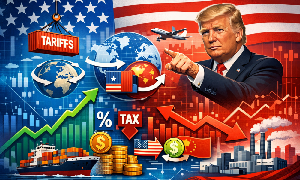 Illustration of AI influencing U.S. politics with a glowing AI brain, digital networks, and deepfake warning symbols.