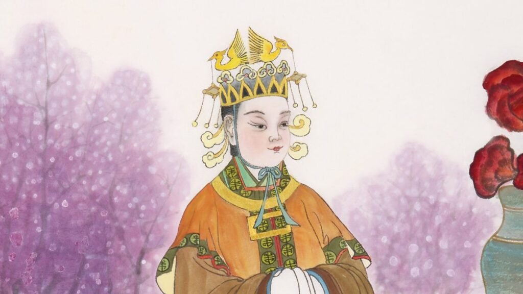 Traditional painting of Wu Zetian in imperial robes, symbolizing China’s only female emperor who ruled as king.